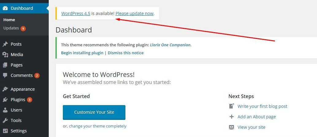 Update Wordpress in Admin interface